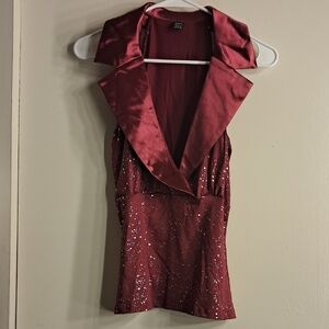 Elegant Burgundy Sleeveless Top with Sparkle